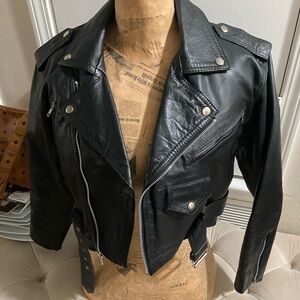 Vintage black Leather Jacket Lucky Place Los Angeles brand moto/punk rock EUC